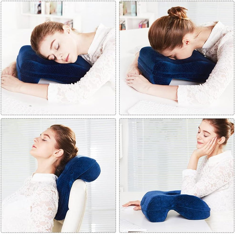WOWSEA Soft Nap Donut Pillow, Ergonomic Memory Cotton Wedge Pillow for Sleeping, Slow Rebound Desk Nap Pillow (Slightly Hard) for Slender Ladies & Teenagers, Comfortable Washable Velvet Cover