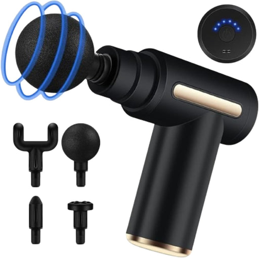 Mini Massage Gun Deep Tissue, Portable 6 Speeds Percussion Muscle Massager with 4 Massage Heads & Type-C Charging, 35dB Super Quiet Massage Gun for Muscle Pain Relief - Black