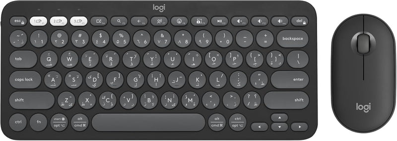 Logitech Pebble 2 Combo, Wireless Keyboard and Mouse, Quiet and Portable, Customisable, Logi Bolt, Bluetooth, Easy-Switch for Windows, macOS, iPadOS, Chrome, ARA Layout - Graphite - Pebble 2 Combo graphitegray