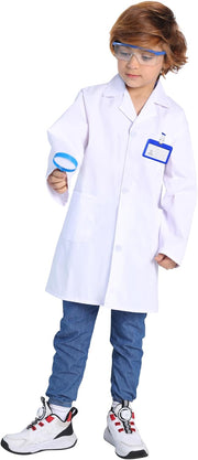 TOGROP 4Pcs Doctor Scientist Lab Costume for Kids Role Play Thick White Coat Birthday Party Gift 2-12 Years - White