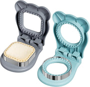HINZER Sandwich Cutter and Sealer Set 4 Pcs Bread Decruster Sandwich Cutter Pancake Maker Heart Square Circle Dinosaur Shape DIY Cookie Cutters Gift for Kids Adult Boys Girls - Blue&Grey