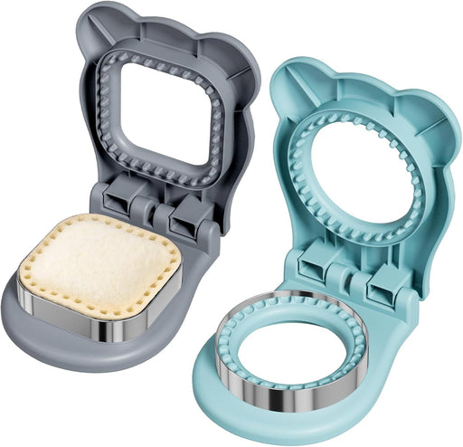 HINZER Sandwich Cutter and Sealer Set 4 Pcs Bread Decruster Sandwich Cutter Pancake Maker Heart Square Circle Dinosaur Shape DIY Cookie Cutters Gift for Kids Adult Boys Girls - Blue&Grey