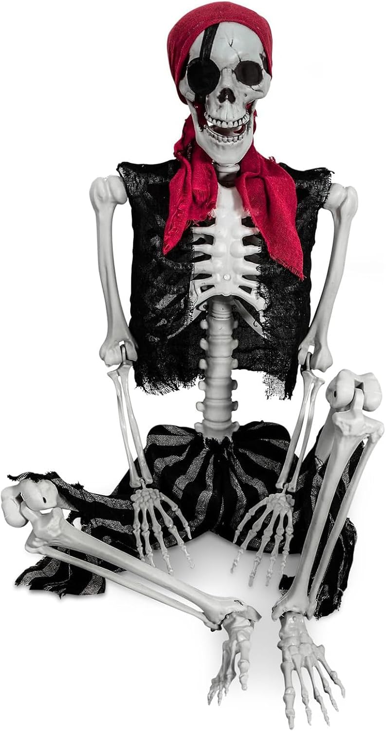 Halloween Skeleton Decoration, 40CM Hanging Poseable Skeleton Bride and Groom with Cape and Veil for Indoor Outdoor Party Yard Décor (B-40cm 2pcs set) - 165CM-Pirate Skeleton