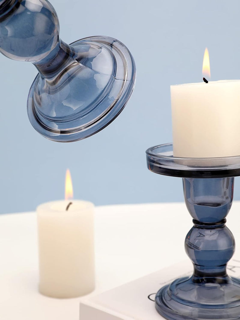 Lewondr Glass Candle Holders, 3 Pieces Crystal Clear Candlesticks with Elegant Design for Pillar Taper Candle and Tea Light, Home Table Living Room Wedding Party Decorations Home Décor - Clear