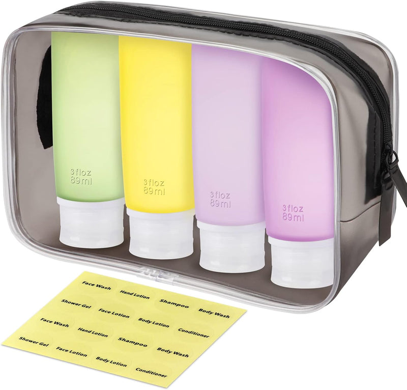 INSFIT Travel Bottles for Toiletries,Leak Proof 90ml Travel Size Containers, BPA Free TSA Approved Squeezable Silicone Tubes for Shampoo Conditioner Lotion Soap with Labels