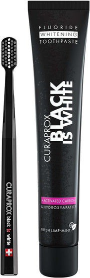 Black is White Toothbrush Pack of 2, Ultra-Soft Toothbrush, Plaque Removal, Pair with Black is White Fluoride Whitening Toothpaste, Bristles Infused with Activated Carbon - Black Is White Toothpaste Set