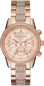Women's Watch RITZ, 37 mm case size, Quartz Chronograph movement, Stainless Steel strap - Rose Gold Tone and Glitter