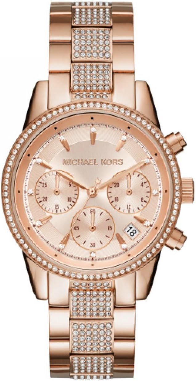 Women's Watch RITZ, 37 mm case size, Quartz Chronograph movement, Stainless Steel strap - Rose Gold Tone and Glitter
