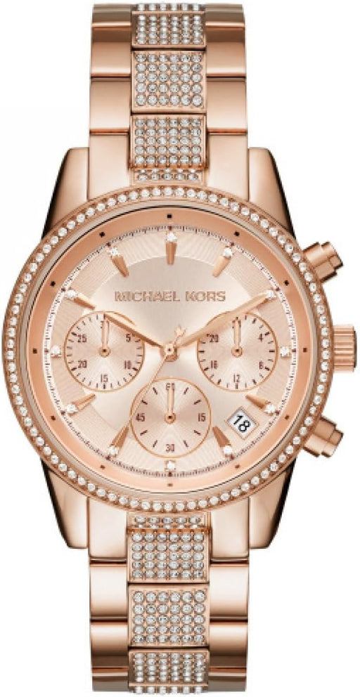 Women's Watch RITZ, 37 mm case size, Quartz Chronograph movement, Stainless Steel strap - Rose Gold Tone and Glitter