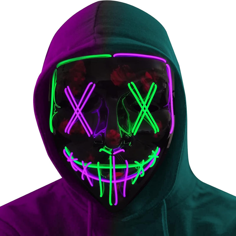 Poptrend Halloween Mask LED Light up Mask Scary mask for Festival Cosplay Halloween Costume Masquerade Parties,Carnival,Gift - 1 Pack Green+purple