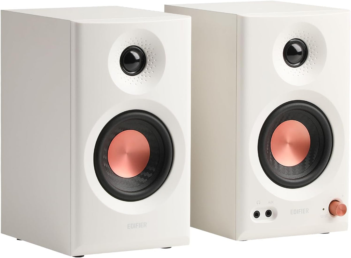 Edifier MR3 Powered Studio Monitor Speakers, Hi-Res Audio Certified Bluetooth V5.4 Active Bookshelf Loudspeakers, 2.0 Computer Speaker with Headphone Output RCA AUX Balanced TRS Input - White (Pair) – image 1