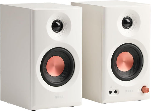 Edifier MR3 Powered Studio Monitor Speakers, Hi-Res Audio Certified Bluetooth V5.4 Active Bookshelf Loudspeakers, 2.0 Computer Speaker with Headphone Output RCA AUX Balanced TRS Input - White (Pair) - White