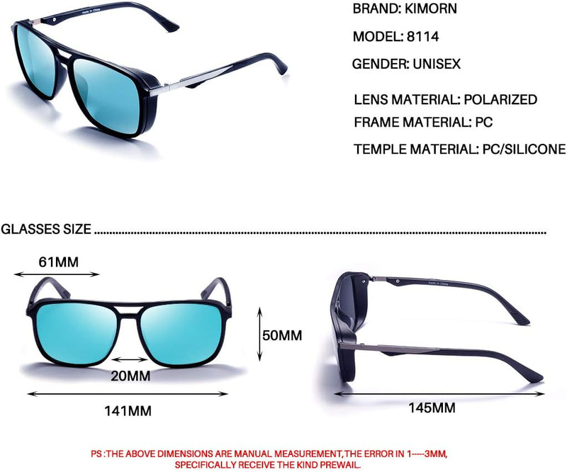 Kimorn Polarized Sunglasses For Men Square Frame Unisex Outdoor Sports Goggle Classic K0623