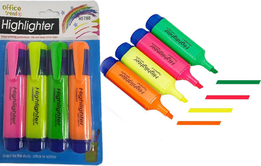 4Pcs Highlighter Marker Set 4mm Oblique Chisel Tip, Fluorescent Colors for Office, School, Writing, Art, Drawing & Journaling Smooth, Quick-Dry Ink Stationery Supplies-Assorted Desigen