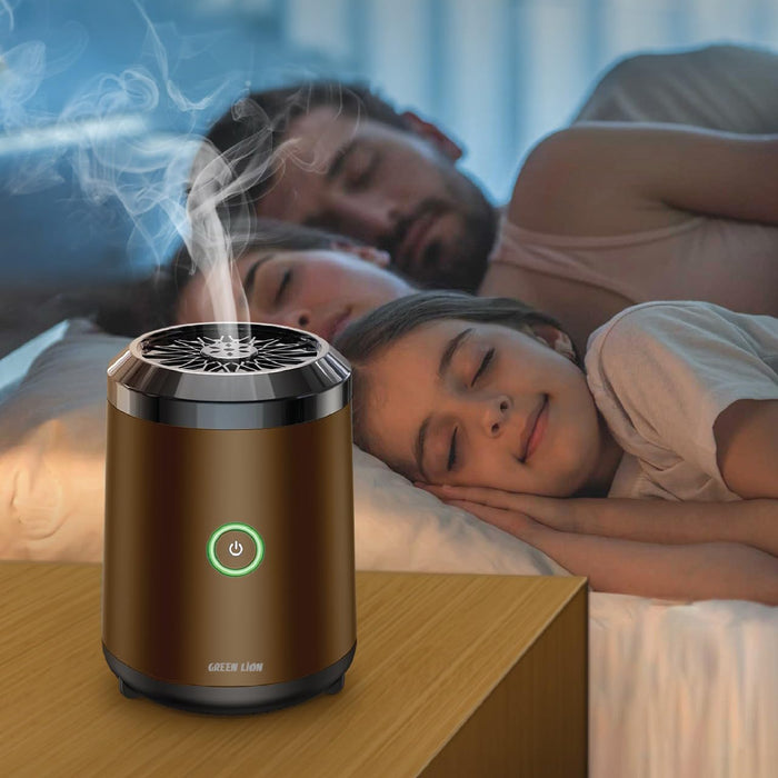 Green Lion Smart Bakhour Rechargeable Electric Car Incense Burner, USB-C Portable Mini Burner, Aluminum Alloy Design, Strong Power for Fast Burning, Long-Lasting Fragrance - Green