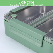 1100ml Bento Lunch Box for Meals and Snacks, Leakproof Insulated Food Container with 2 Stainless Steel Compartments for Adults and Kids at Work or School, Microwave Safe, Green