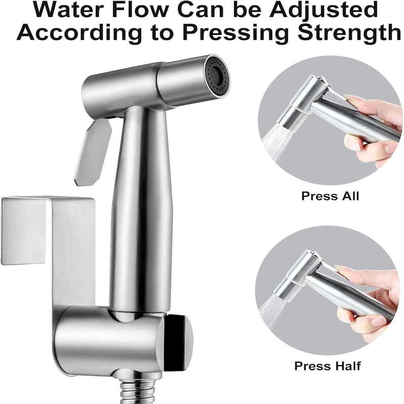 Handheld Bidet Sprayer Kit for Toilet, Stainless Steel Brushed Nickel Sprayer Toilet Bathroom Shower Head with 59 inch Hose and Wall Bracket Holder 3 Set(Note: linker not T valve Included)