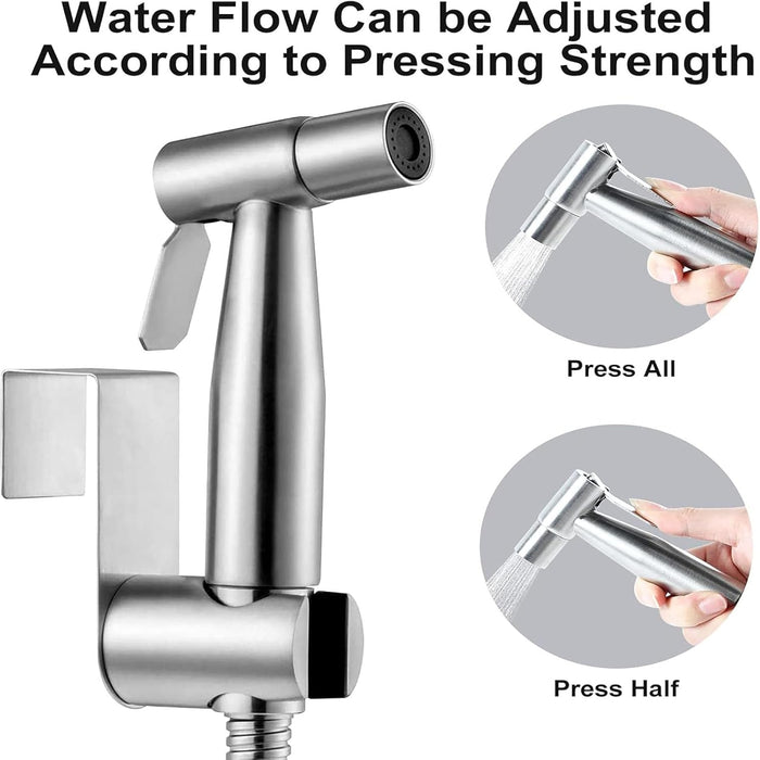 Handheld Bidet Sprayer Kit for Toilet, Stainless Steel Brushed Nickel Sprayer Toilet Bathroom Shower Head with 59 inch Hose and Wall Bracket Holder 3 Set(Note: linker not T valve Included)