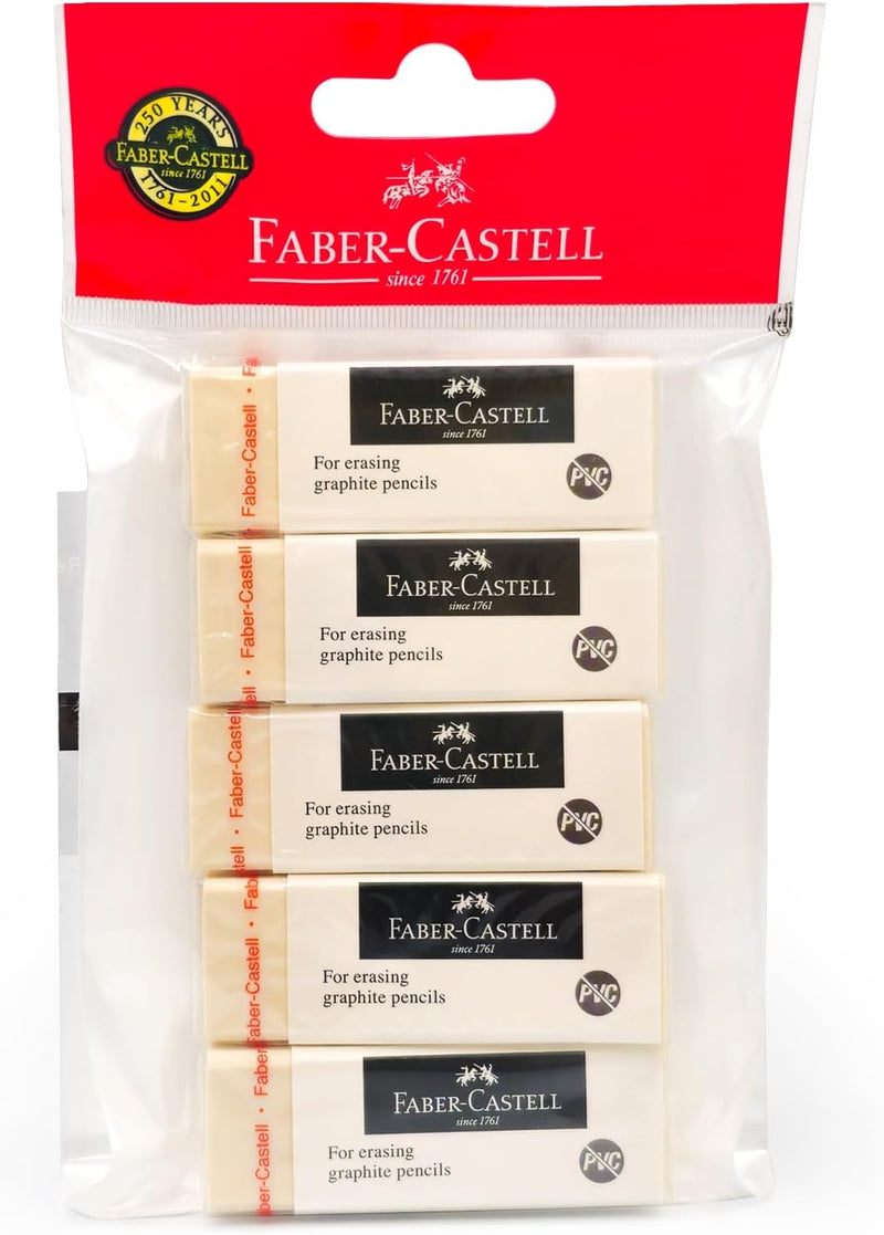 Faber-Castell 205002 Eraser 188121, PVC-Free, Plastic, White, Pack of 5 - 5 piece Single