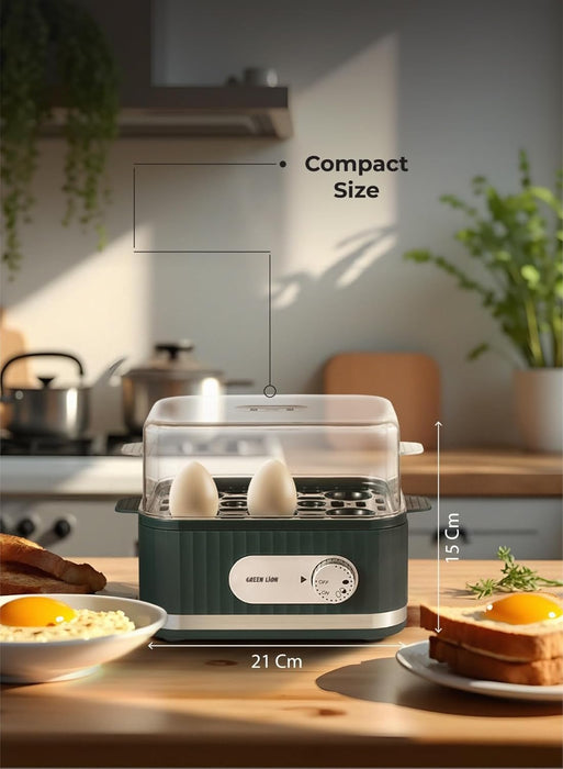 Green Lion 3-Tier Egg Cooker, Egg & Vegetable Steamer, 16 Eggs Capacity, 500mL Water Reservoir, 400-500W Power, 0-60min Timer, Stainless Steel Heating, Steam Vent Lid, Indicator Light - Gray