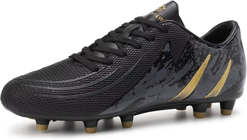 Soccer Shoes for Boys Girls Cleats FG sole Kids Athletic Football Shoes Youth Football Cleats Outdoor & Indoor Lightweight, Running & Training - Black Gold