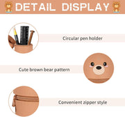 Kawaii Silicone Pencil Case, Stand Up Pen 2-In-1 Table Holder, Zip, Bag, Colouring Pencils, Marker, Case Animals, Panda, Briefcase, Office Supplies, Brown Bear