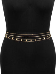 Waist Chain for Women, Metal Waist Chain Belts Set of 4, Gold Body Jewelry for Beach Parties and Evening Events, Alloy Material Layered Design for Daily Wear and Special Occasions