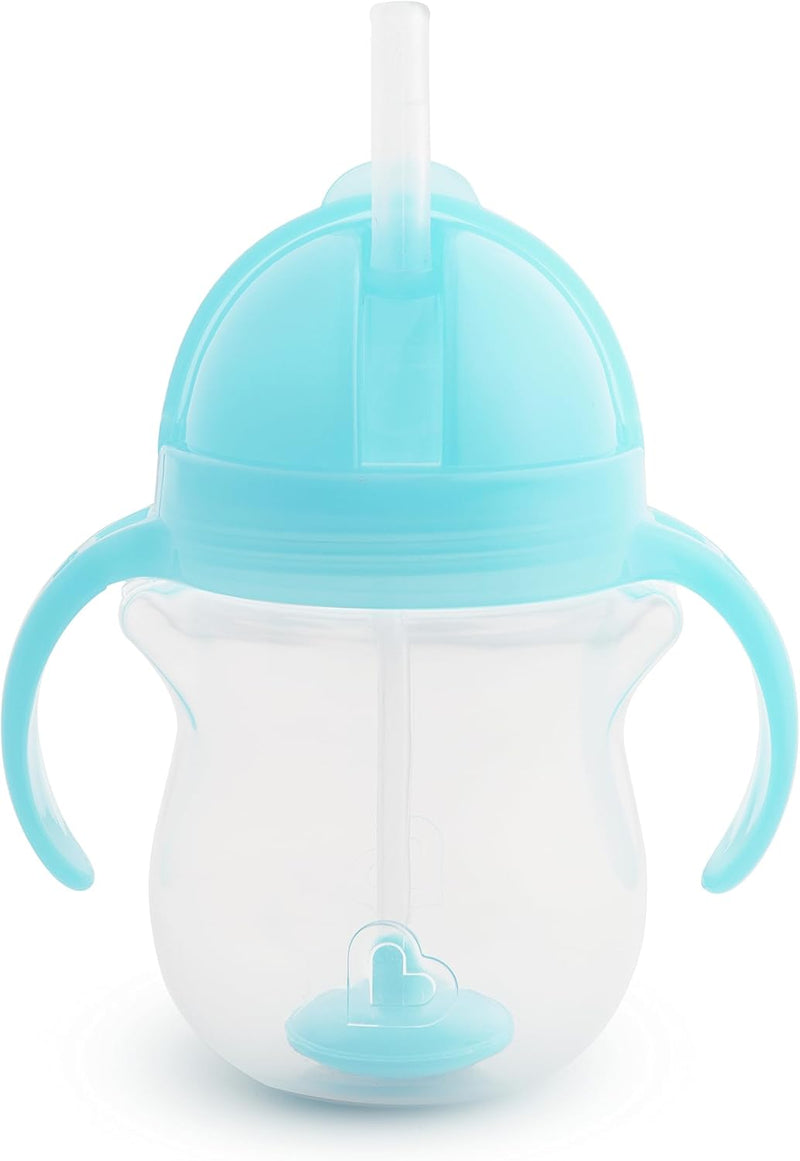 Munchkin Any Angle Click Lock Weighted Straw Trainer Cup, spill proof cup with handles, for infant/baby boys and girls, 7oz Capacity, 6 Months and above, Green