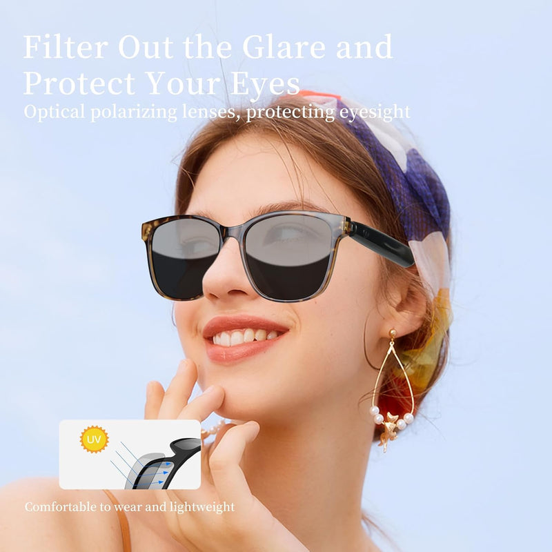 OKCSC Bluetooth Audio Sunglasses, Polarized Lenses, Semi-Open-Ear Smart Touch Eyewear for Music/Calls/Navigation, Bluetooth 5.3 Audio Eyewear, IPX5 Waterproof Indoor Outdoor Eyewear - Black