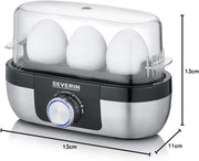 SEVERIN Egg cooker for 3 eggs with electronic control of cooking time, incl. measuring cup with egg pastes, egg cooker for ideal hardness, stainless steel brushed/black, 300 W, EK 3163