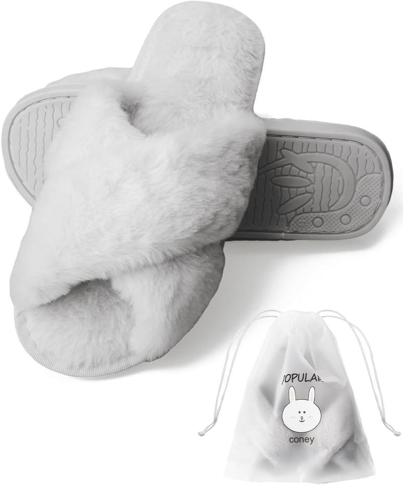 URbazaar Women‘s House Slippers Faux Fur Fashion Warm Shoes Woman Slippers Comfortable Home Furry Slippers,Lightweight Non Slip House Slippers For Cozy Indoor Outdoor