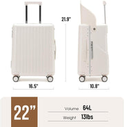 4-Wheel Checked Luggage with Seat for Kids, Travel Suitcase with Adjustable Handle and Hard Shell, Ride-On Suitcase with Child Seat Design for Family Travel, 22 Inch, White