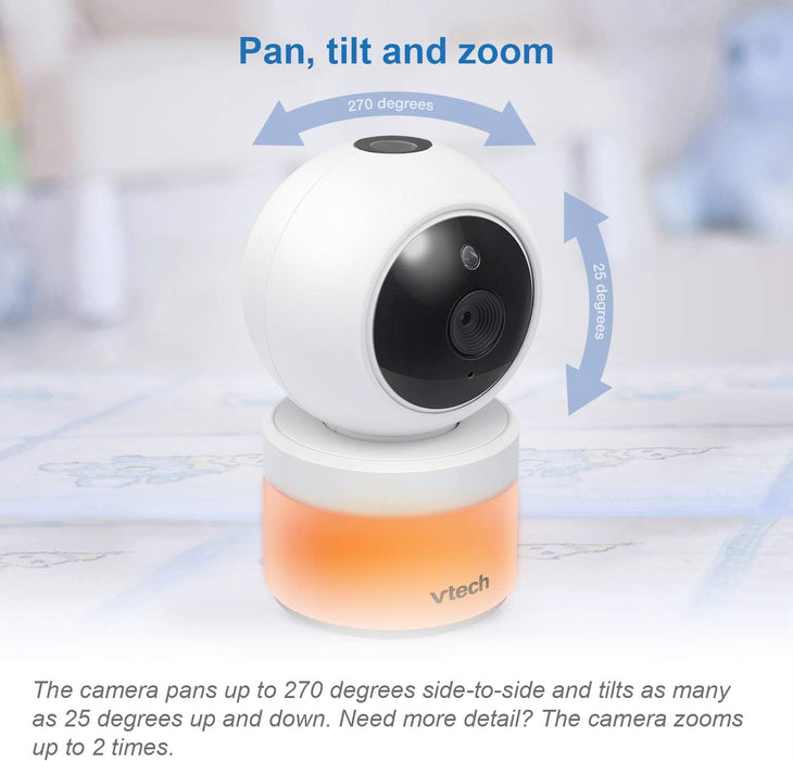 VTech [Upgraded] VM5463-2 Video Baby Monitor 5" LCD with 2 Cameras, Battery 12 Hrs. Video Mode, Pan Tilt Zoom, Color Night Light, Glow On The Ceiling Projection, Sound Activated Features, Two-Way Talk