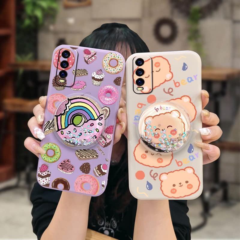 Lulumi-Phone Case For VIVO Y20/Y20i/Y20s/Y30 Standard Edition, Durable quicksand cute Back Cover Kickstand TPU colorful phone case Cartoon protective mobile case Rotatable stand