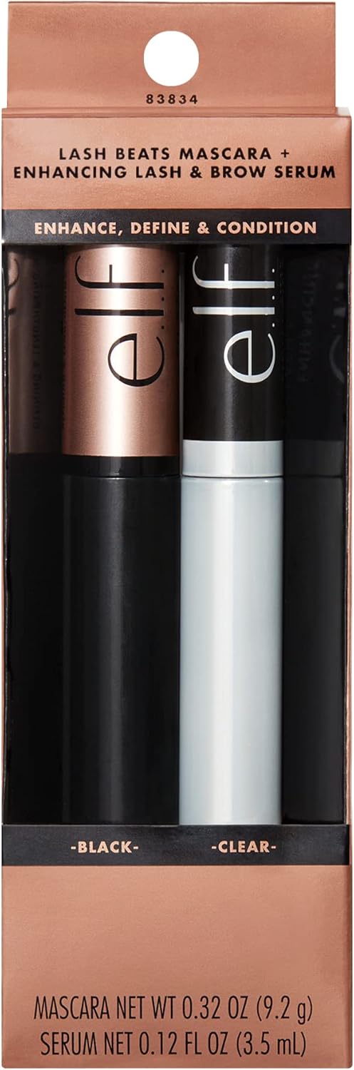 Cosmetics Lash Beats Mascara & Lash Serum Bundle, Defining, Lengthening Mascara & Lash & Brow Enhancing Serum, Makes Lashes Appear Thick & Defined