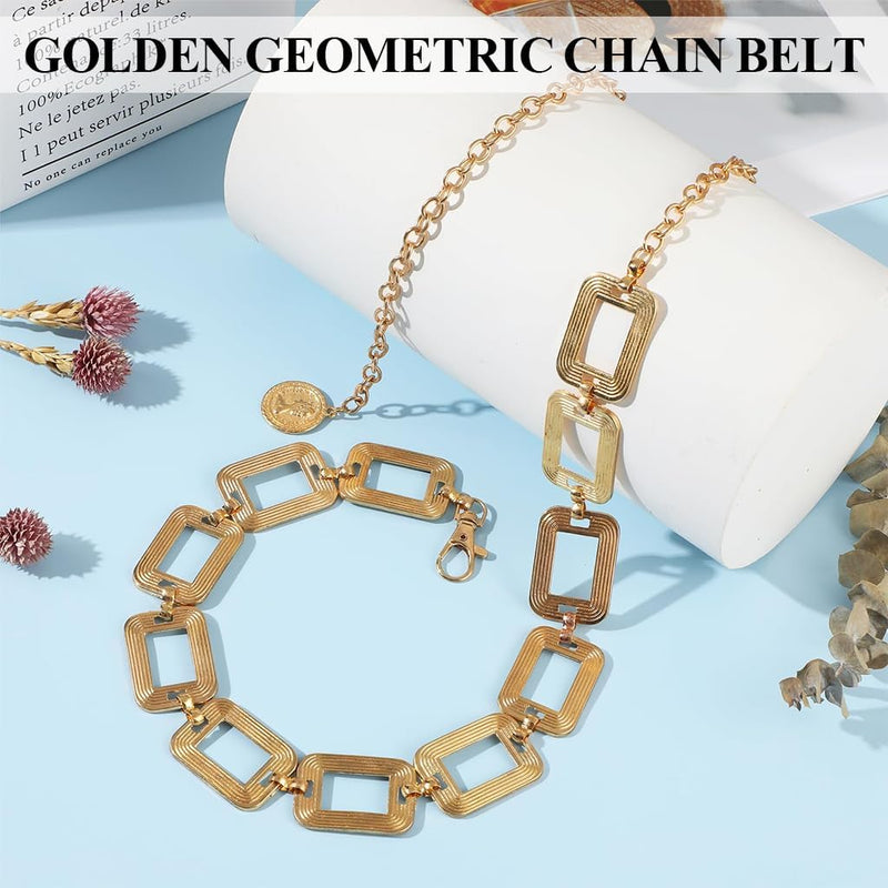 Women Waist Chain Belt - Adjustable Gold Metal Chunky Boho Hip Belt for Dresses, Jeans, Skirts, Saree, Party & Beach Outfits