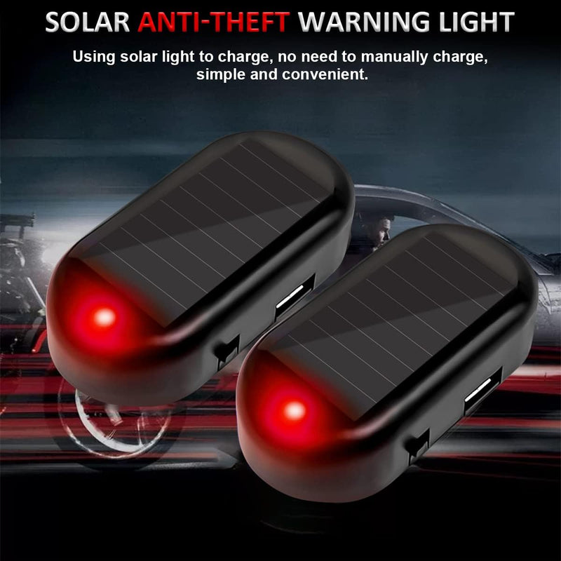 2PCS Car Solar Power Simulated Dummy Alarm, Anti-Theft LED Flashing Security Light Fake Lamp, Auto Warning Interior Safety Lights with USB Charger Port, Car Accessories for Most Cars (Blue/2PCS)