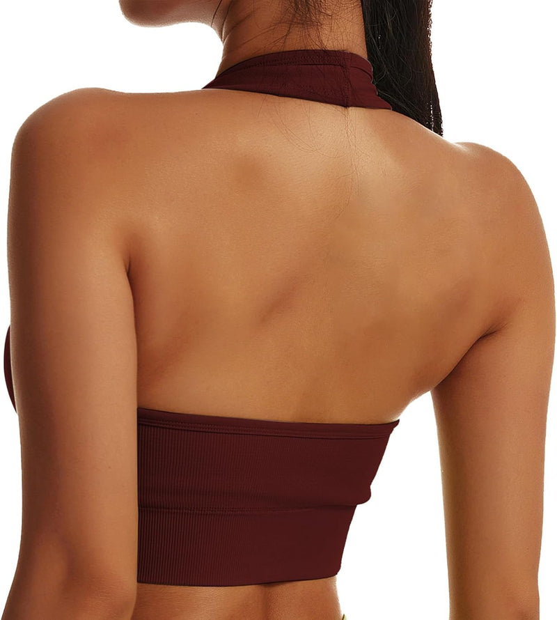 Vertvie Halterneck Sports Bra Backless Fitness Bustier Women's Padded Push Up Bra Without Underwire Sports Bra Top Yoga Bra Medium Support Workout