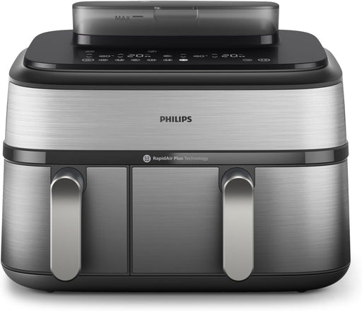 Dual Basket AirFryer 3000 Series - 2750W, 9L Capacity, 2 Basket Drawers, 8 Presets Touchscreen, Black - NA350/00 - With Steam FUnction Dual Basket 9L