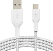 Belkin Fast Charge Braided USB C charger cable, USB-C to USB-A cable, USB type C charging cable for iPhone 15, Samsung Galaxy S23, Google Pixel, iPad, MacBook, Nintendo Switch and more - 2m, Black - White 3M