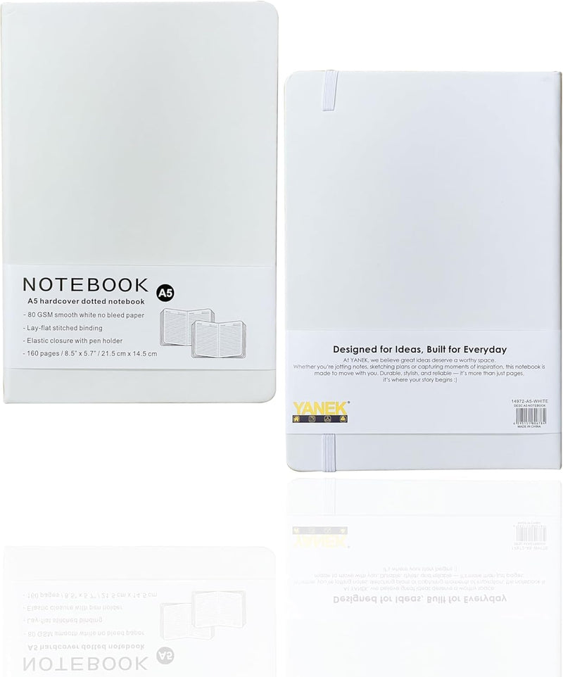 Yanek A5 Lined Notebook - Hardcover, 160 Pages, Writing Pad for Notes, Journals, Sketches, School, Office, and Personal Use - Durable, Portable, Pack of 1 (Black) - White