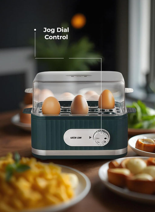 Green Lion 3-Tier Egg Cooker, Egg & Vegetable Steamer, 16 Eggs Capacity, 500mL Water Reservoir, 400-500W Power, 0-60min Timer, Stainless Steel Heating, Steam Vent Lid, Indicator Light - Gray