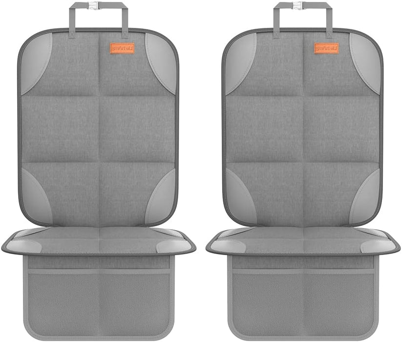 Smart elf Car Seat Protector, 2Pack Seat Protector Protects Child Seats with Thickest Padding and Non-Slip Backing Mesh Pockets for Baby and Pet, Black