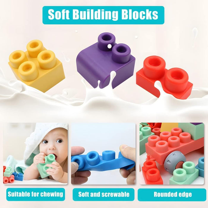 AM ANNA Soft Building Blocks Toys,20 Pcs Building Block Early Educational Sets Learning&Development Toys Stacking Block Kit for Toddlers Baby 1-5 Years Old Bath Toy,Can Be Boiled And Bitten