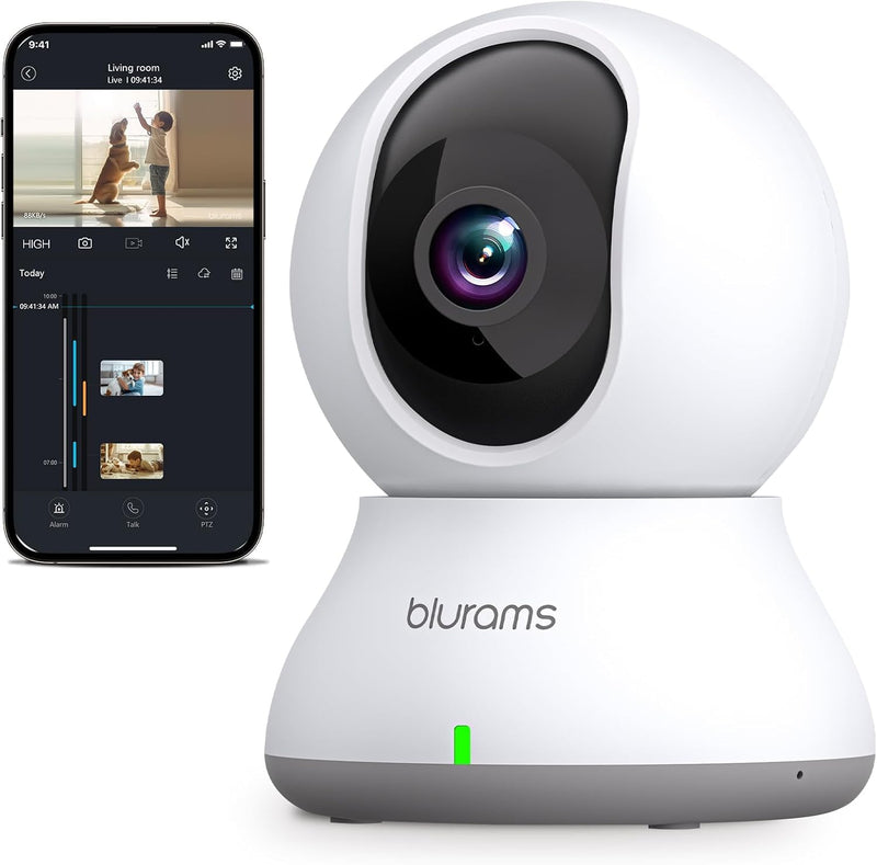 Blurams 2k Home Security Camera With Audio, 360 Degree View & Phone App - Indoor Camera 2-Way Audio, Motion Tracking, IR Night Vision & Privacy Mode Perfect Baby Monitor, Dog Camera works with Alexa