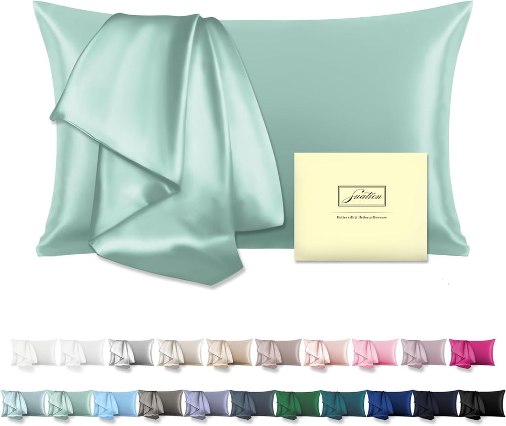 Suatien Mulberry Silk Pillowcase for Hair and Skin Pillow Case with Hidden Zipper Soft Breathable Smooth Cooling Silk Pillow Covers for Sleeping (Haze Blue, King20"X 36")