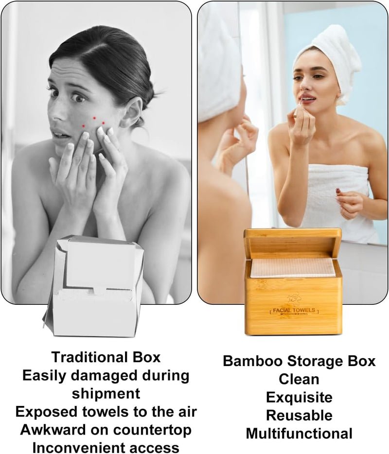 LUXU Clean Towels,1 Luxe Bamboo Box with 240 Ct Face Towels, Disposable Makeup Remover Dry Wipes,Facial Washcloth,Clean Facial Towels for Sensitive Skin,Travel,Cruelty Free,Biodegradable