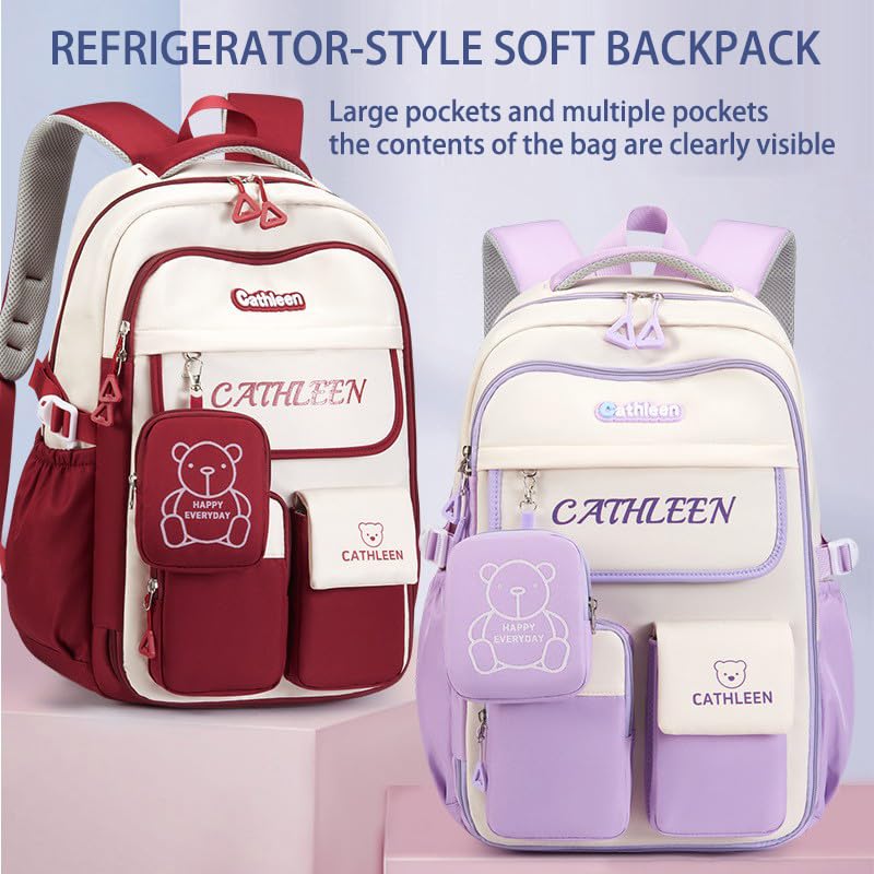 SKY VIEW Kids Backpack Girls And Boys Side-opening Refrigerator Lightweight Elementary Schoolbag Cute Cartoon Bear Large Capacity School Laptop Bookbags For Teens Students