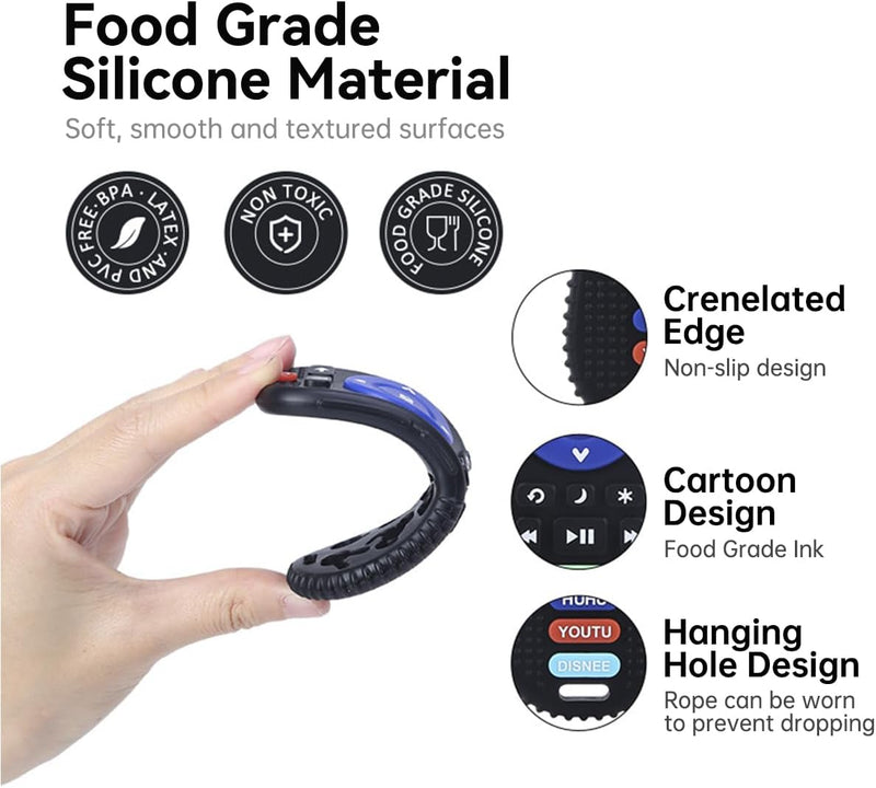ECVV 2 Pack Remote Control Baby Teething Toys Silicone Baby Relief Teether BPA Free Remote Teether Chew Toys for Toddlers Infant (Black & Gray)