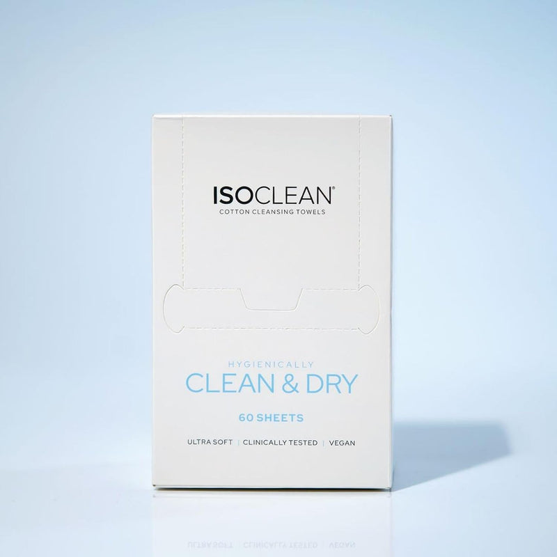 ISOCLEAN Face Towel - Box of 60 Make Up Remover Wipes, Disposable Towels Made with Soft Organic Cotton, Gentle On Sensitive Skin, Ideal for Facial Cleansing and Removing Cosmetic Residue